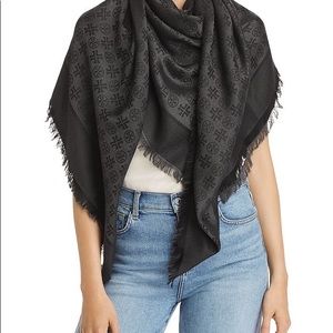 Tory Burch Logo Jacquard Silk & Wool Scarf - Black